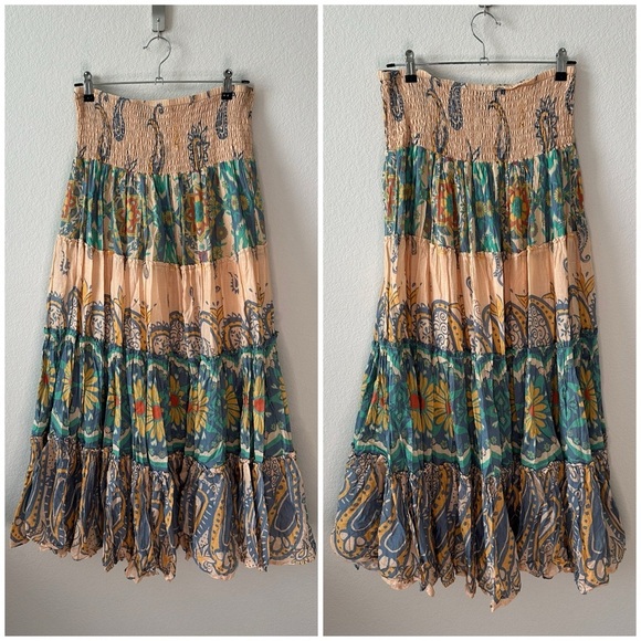 FREE PEOPLE Super Thrills Convertible
Maxi Skirt in Blue Sky Combo SZ L - Picture 3 of 8